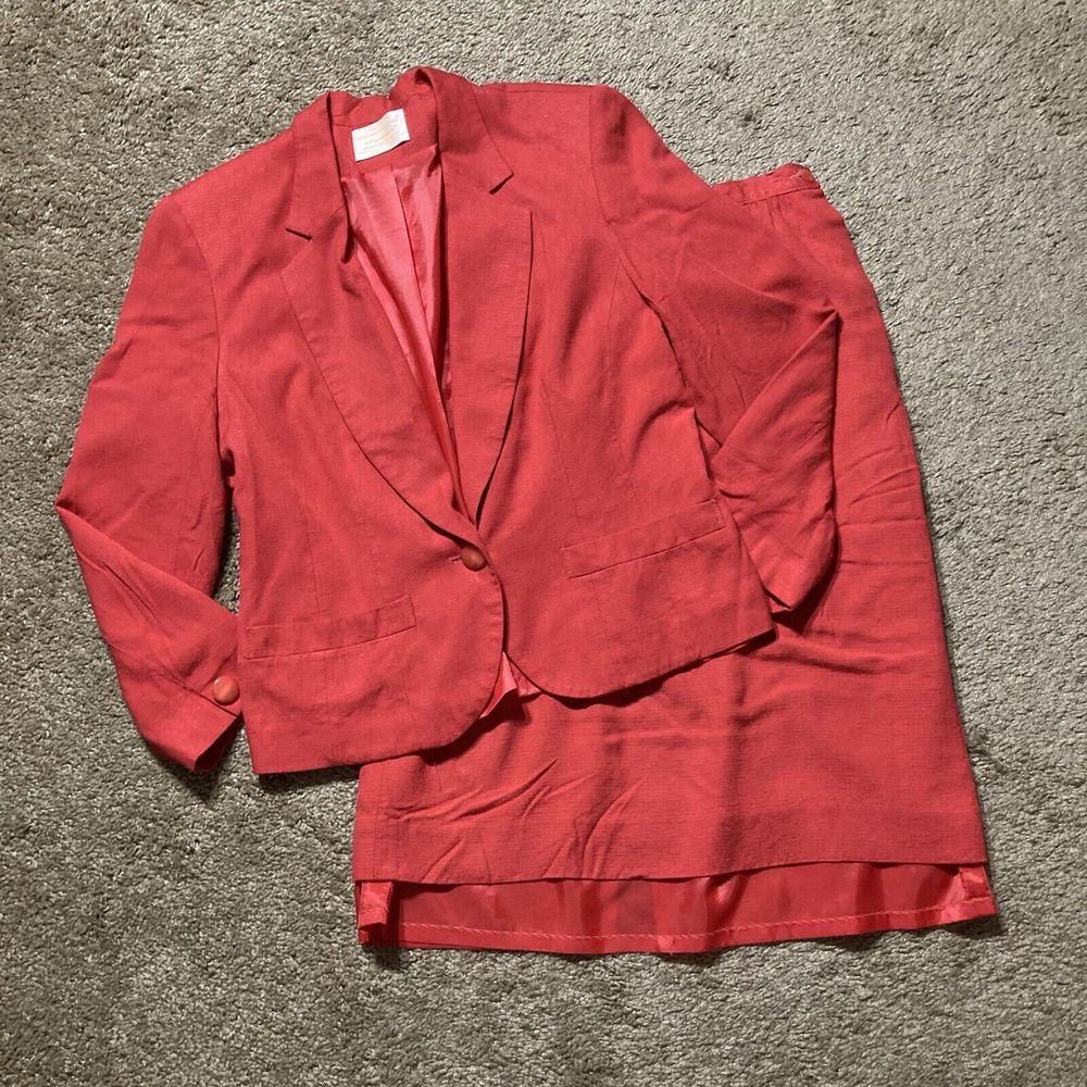 Country Sophisticates Pendleton Salmon Pink Size 12 Skirt Suit 2pc Set Vintage